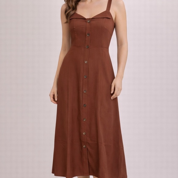 RIHOAS Dresses & Skirts - RIHOAS Brown Button-Front Midi Dress